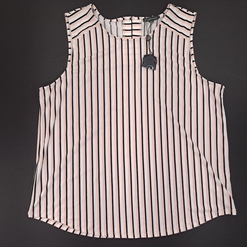 Adrianna Papell Women's Striped Sleeveless Tank Top Keyhole Stretch - Size XL